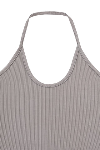 Tencel Rib Thong Halter Bodysuit Gray