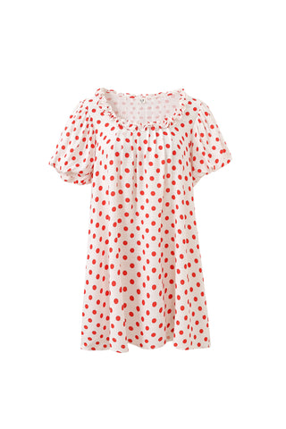 Soft Linen Babydoll Mini Dress Red Polka Dot