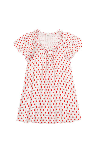 Soft Linen Babydoll Mini Dress Red Polka Dot
