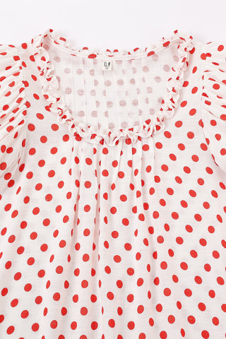 Soft Linen Babydoll Mini Dress Red Polka Dot