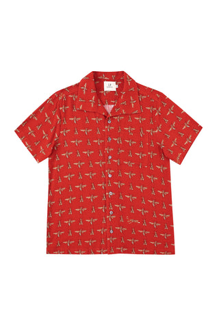 Unisex Linen Bowling Shirt Red Bug