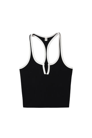 Split Racerback Tencel Rib Tank Black/White