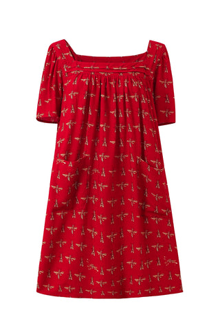 Soft Linen Midi House Dress Red Bug
