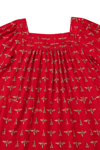 Soft Linen Midi House Dress Red Bug