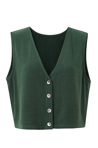 Forest Green Linen Vest and Pants Set