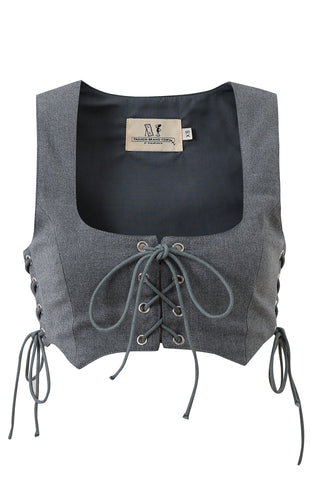 Business Lady Gray Lace Up Corset Top