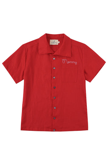 Mommy Bowling Shirt Red Linen