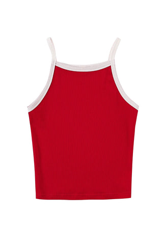 Camp Tank Tencel Rib Maraschino/White