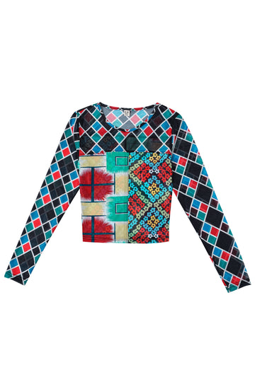 3 Plaids Mesh Long Sleeve Shirt