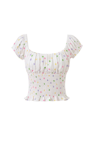 Soft Linen Smocked Waist Blouse Funfetti