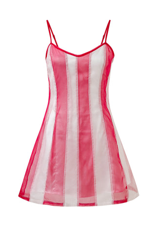 4 left - Silk Pieced Stripe Mini Slip Dress Red/White