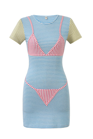 Bikini Bod Wool Blend Stripe Mini Dress Candy Necklace