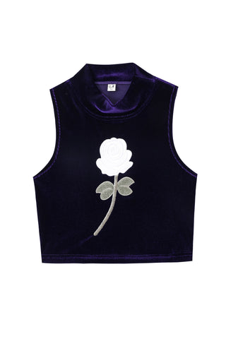Diana Bear Velvet Rose Mock Neck Tank Top Purple