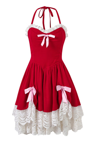 Moulin Rouge Linen Lacey Dress Red