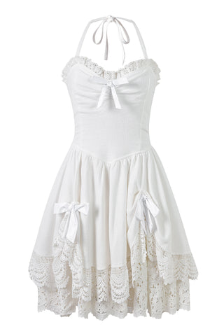 Moulin Rouge Linen Lacey Dress White