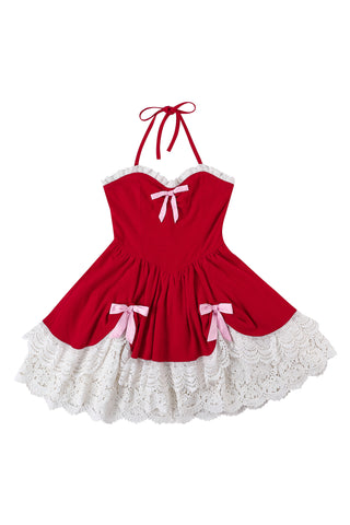 Moulin Rouge Linen Lacey Dress Red