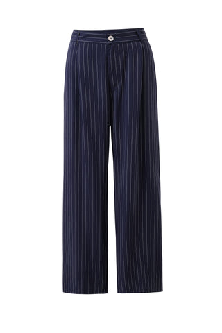 Low Rise Tencel Stripe Front Pleat Trousers Navy