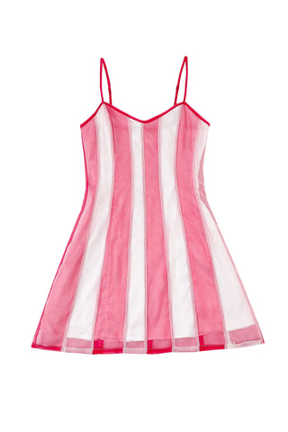 4 left - Silk Pieced Stripe Mini Slip Dress Red/White