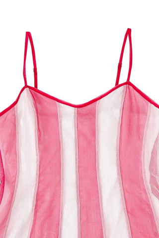 4 left - Silk Pieced Stripe Mini Slip Dress Red/White