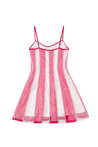 4 left - Silk Pieced Stripe Mini Slip Dress Red/White
