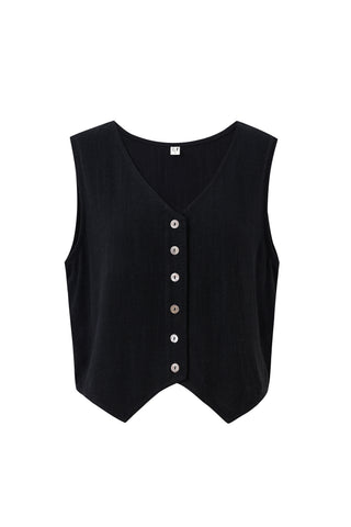 Black Soft Linen Vest