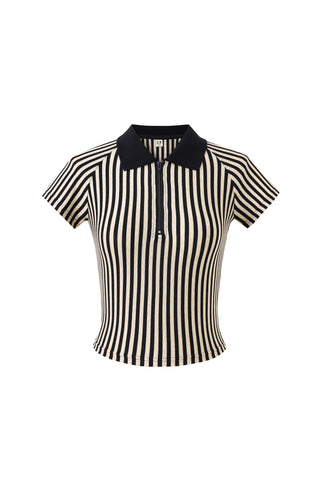 Referee Zip Polo Cream Stripe
