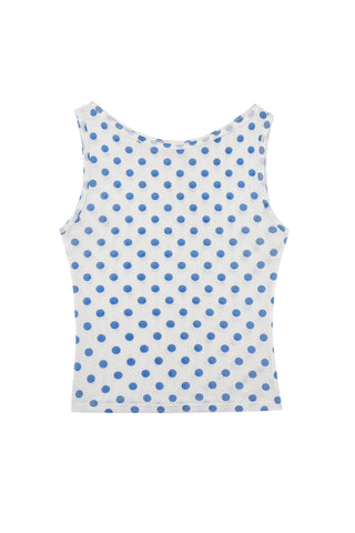 Boat Neck Mesh Shift Tank Blue Polka Dot