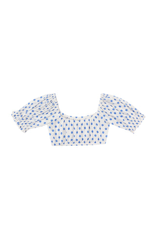 Wench Crop Top Soft Linen Blue Polka Dot