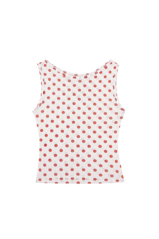 Boat Neck Mesh Shift Tank Red Polka Dot