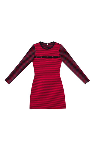 Calvin Long Sleeve Snap Mini Dress Blood Stripe