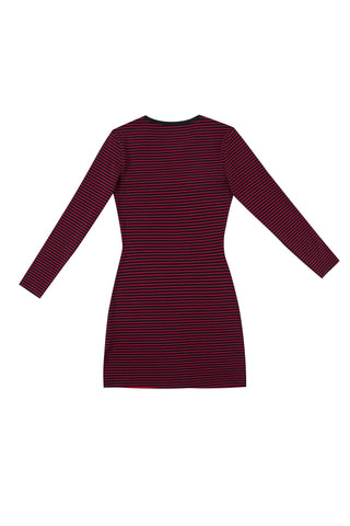 Calvin Long Sleeve Snap Mini Dress Blood Stripe