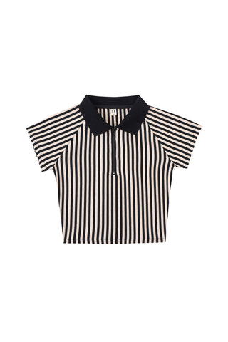 Referee Zip Polo Cream Stripe