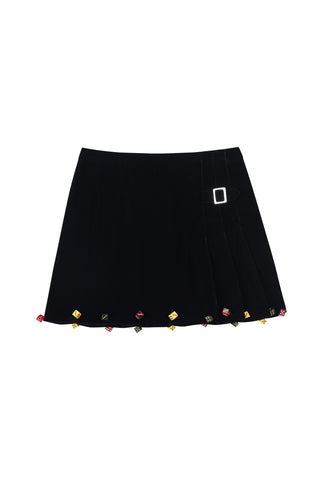SAMPLE #218 - S Lucky Dice Velvet Skirt - Black