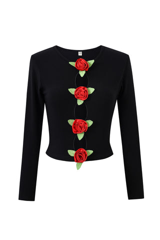 3 Hole Punch Tencel Rib Long Sleeve Red Roses