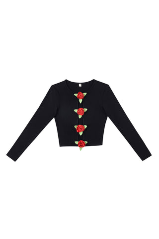 3 Hole Punch Tencel Rib Long Sleeve Red Roses
