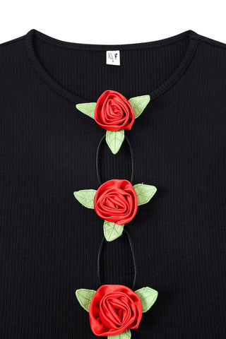 3 Hole Punch Tencel Rib Long Sleeve Red Roses