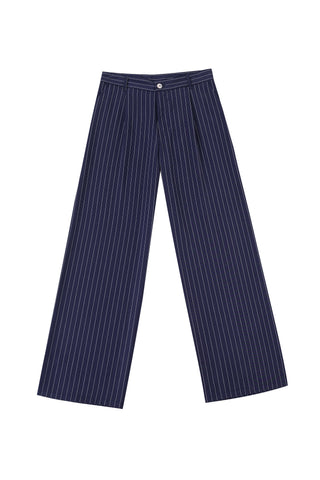Low Rise Tencel Stripe Front Pleat Trousers Navy