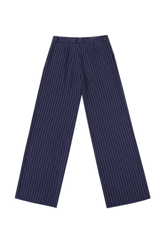 Low Rise Tencel Stripe Front Pleat Trousers Navy