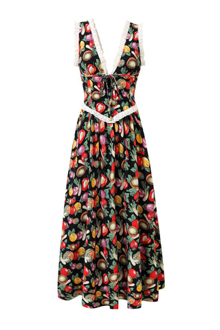 Plunge Soft Linen Maxi Dress Vegetable Medley