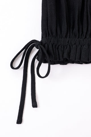 Black Linen Smocked Blouse