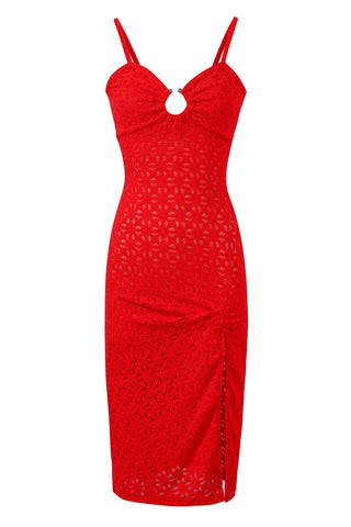 Red Diamond Lace Septum Midi Dress