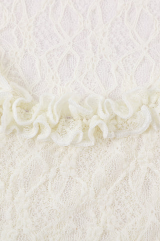 Ruffled Scoop Neck Crop V Top White Lace