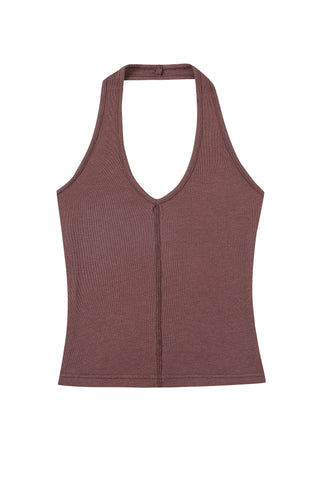Sheer V Halter Top Brown