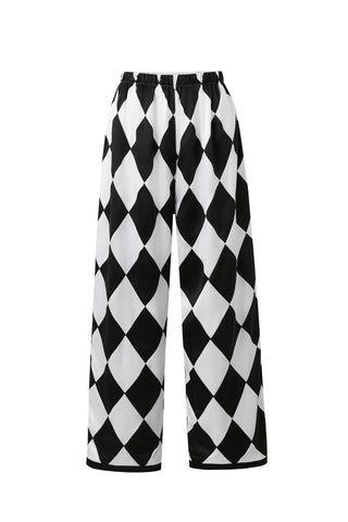 Quilted Satin Harlequin Jester Pants Black