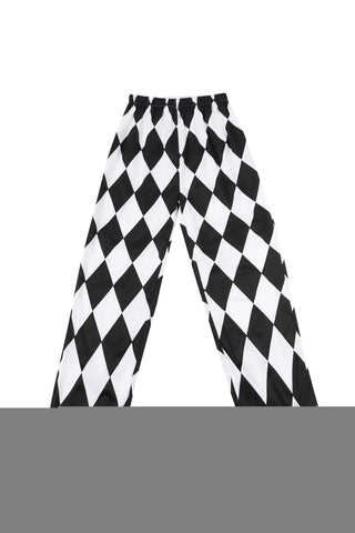 Quilted Satin Harlequin Jester Pants Black