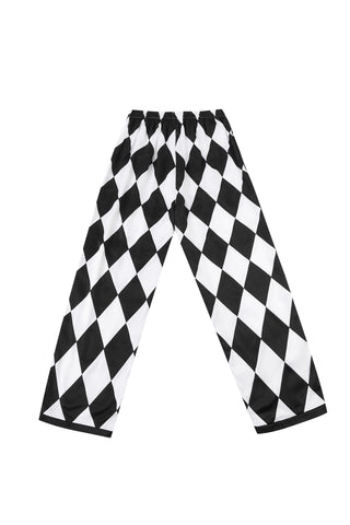 Quilted Satin Harlequin Jester Pants Black