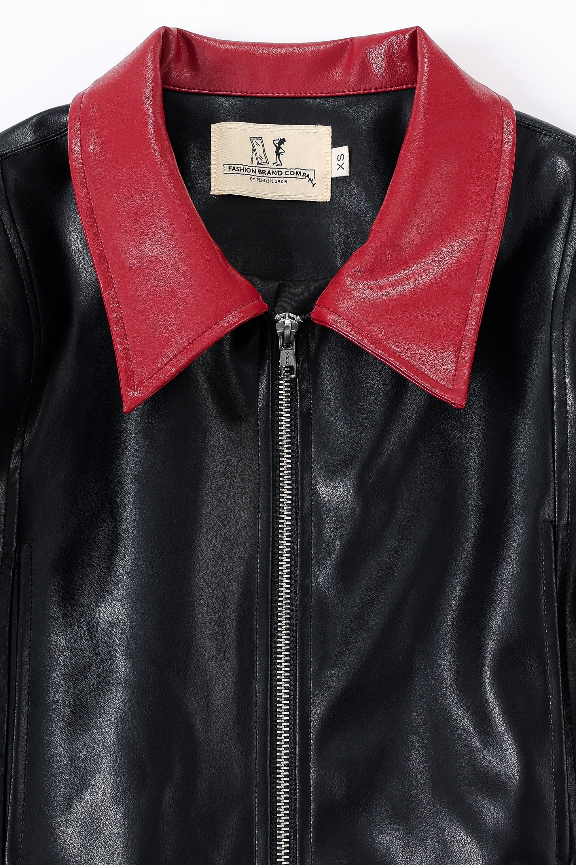 Red Collar Plant Leather Crop Jacket