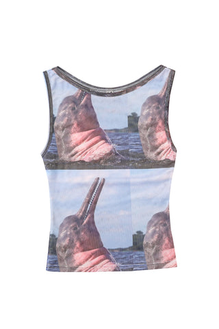 Boat Neck Mesh Shift Tank Pink Dolphin
