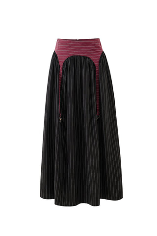 Garter Skirt Tencel Stripe Maroon/Black