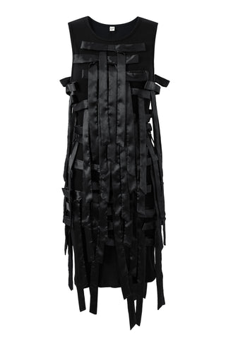 Black Ribbons Tencel Rib Dress